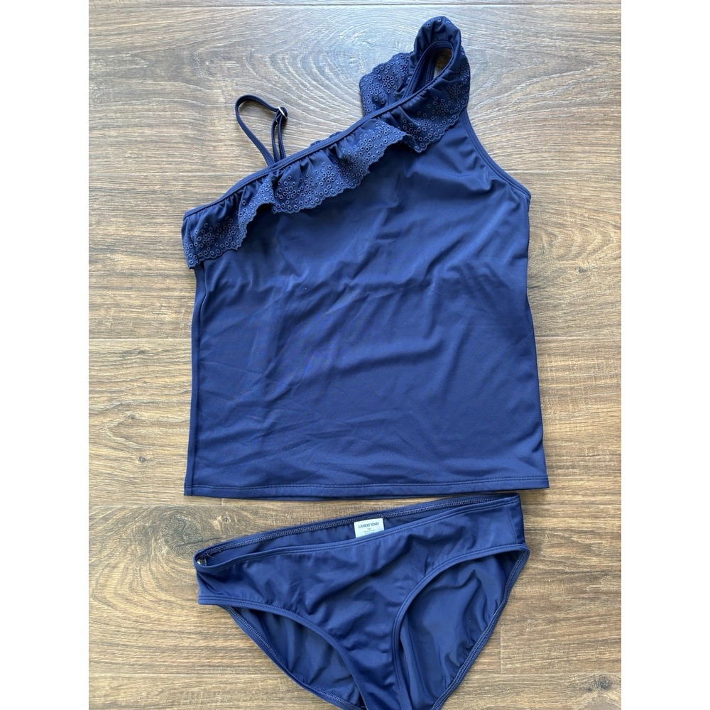 Lands' End Girls' Navy  Tankini One Piece Swimwear Ruffle Set size 14